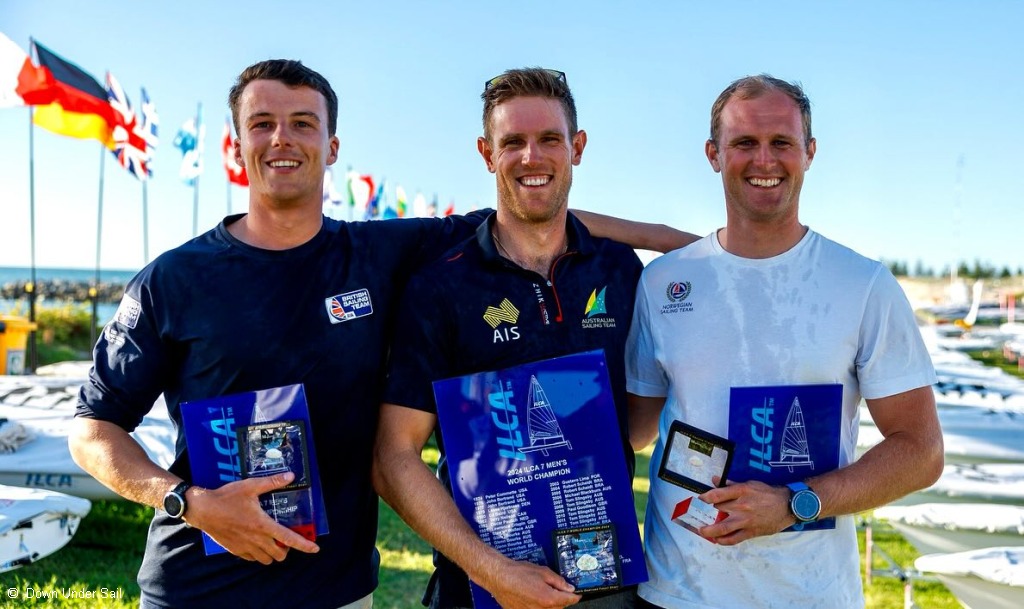 2024 ILCA 7 Worlds Podium - L-R Beckett GBR, Wearn AUS, Tomasgaard NOR