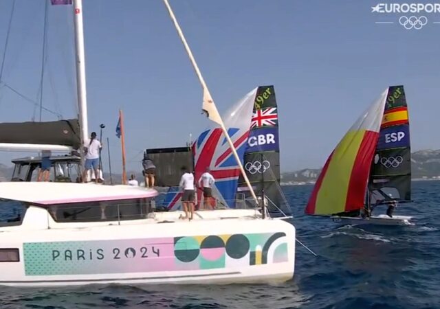 Olympic Sailing 49er Race 9 GBR and ESP